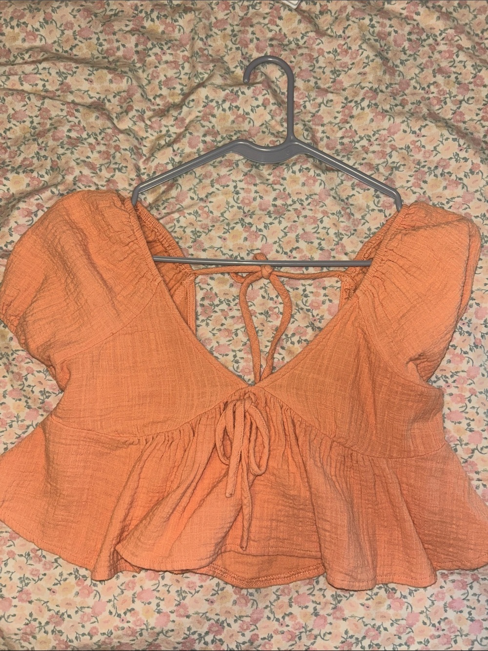 Mi Ami Women's Orange Peplum Tie-Front Top